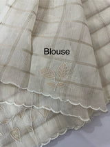 Checks Mul chanderi saree with tissue applique work MSH147- Offwhite and gold