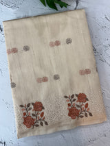 Crushed Matka Blended Tussar silk saree with embroidery MS4890 - Ivory