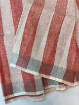 Linen cotton saree with stripes MLS67 - Peach and White