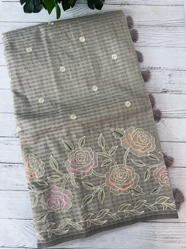 Applique and embroidery work 
 Kota Silk saree MSH118- Cement Grey