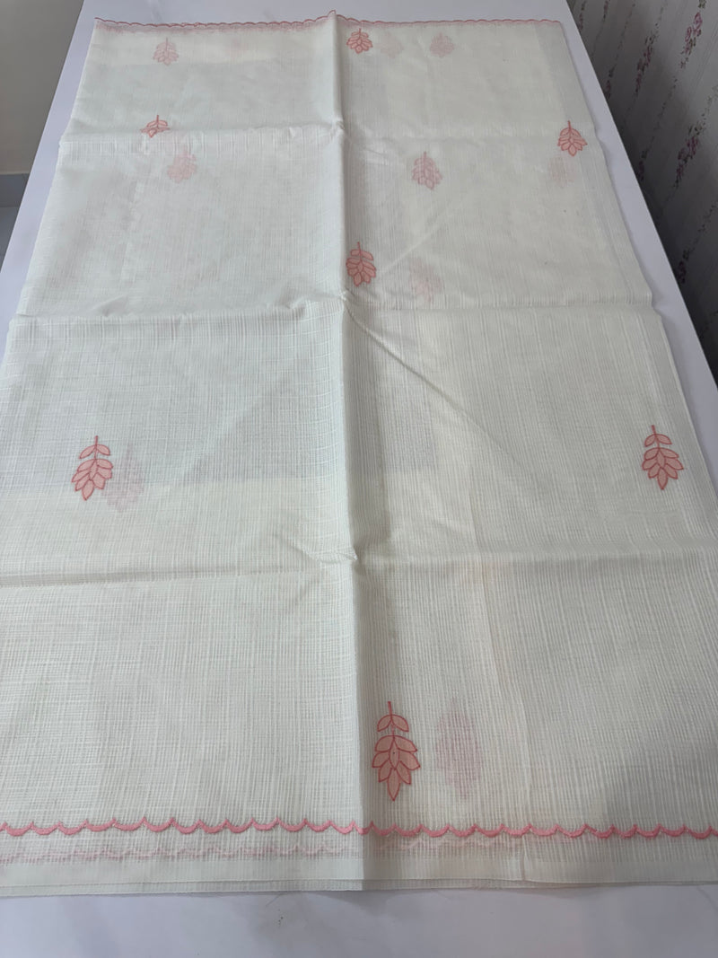Kota silk saree with applique work SJCV82- Offwhite & Peach