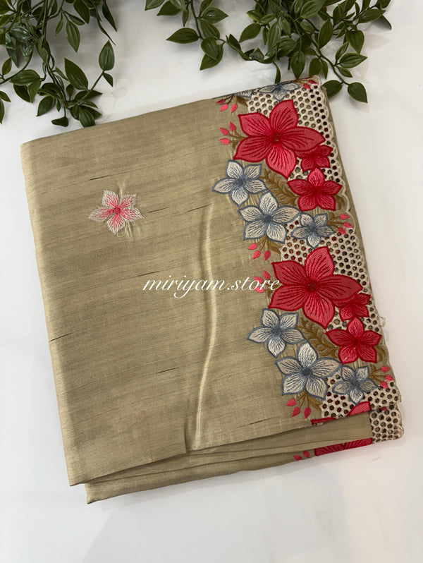 Cutwork semi Tussar saree MSTS358 DarkBeige