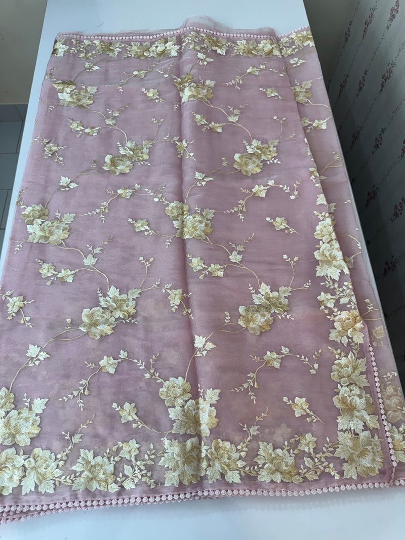 Tissue Organza saree with thread work  MS14931 PastelPink