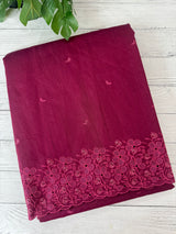 Crushed cutwork Blended tussar silk saree with embroidery- MSB7982 Cranberry