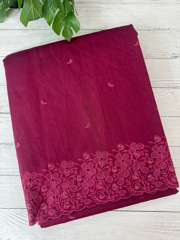 Crushed cutwork Blended tussar silk saree with embroidery- MSB7982 Cranberry