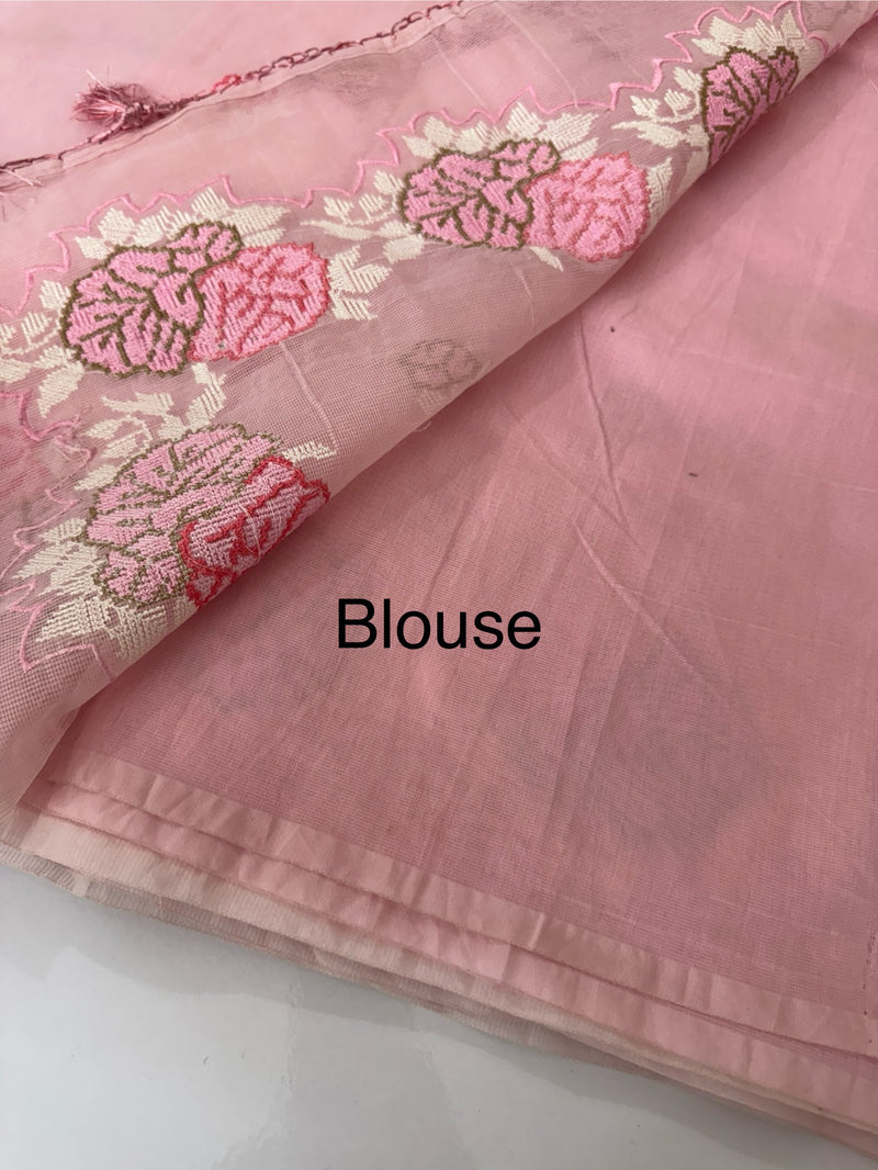 Supernet saree with cross stitch embroidery MSH116- Pink