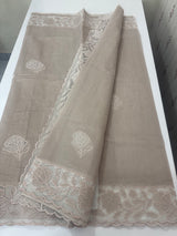 Mul chanderi saree with applique borders MSH111(2) NudeBrown