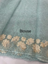 Soft Organza saree with thread work and tissue applique borders - MCW605 LightBlue
