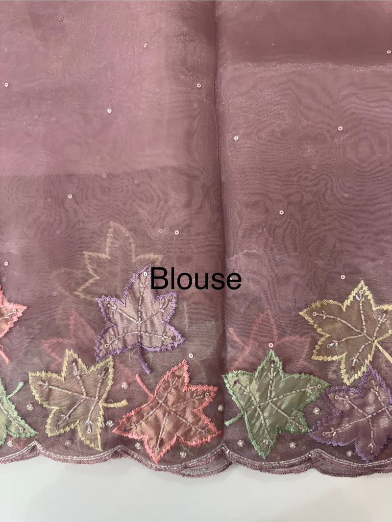 Handworked glass organza saree with applique work- MSHW227- Pastel Mauve