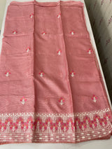 Soft kota checks saree with embroidery - MS7645 PeachyPink
