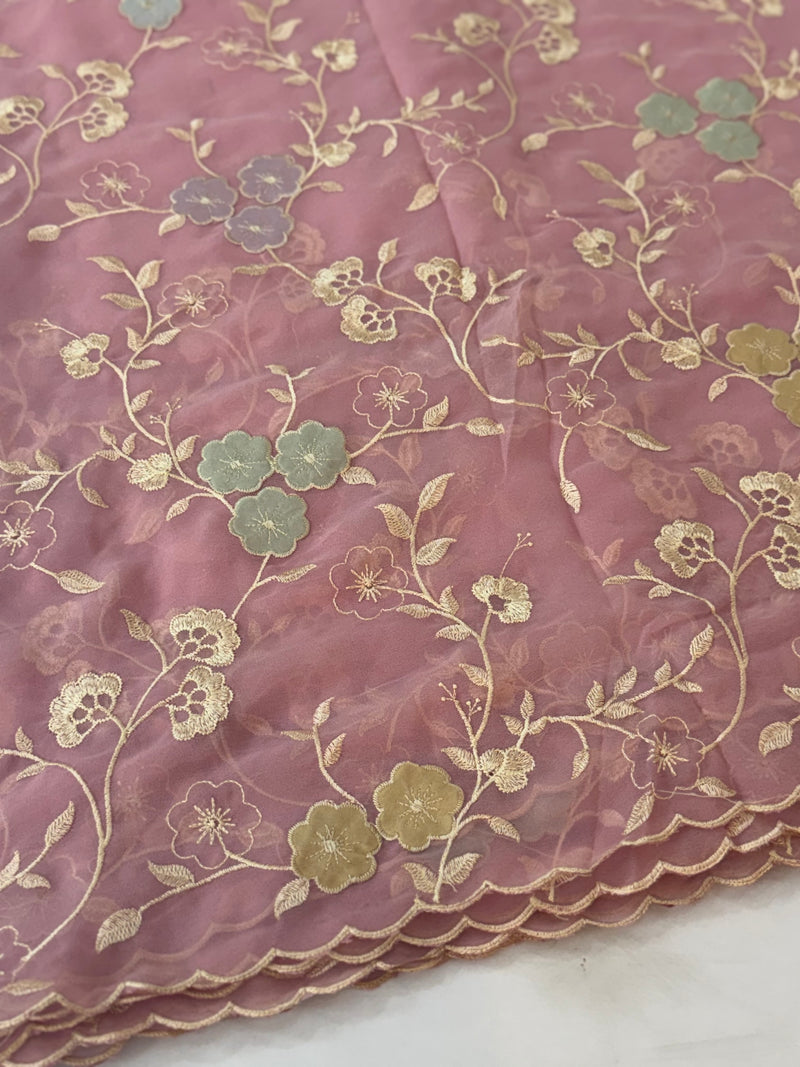 Pure Georgette saree with embriodery and applique work MS15567 Pink