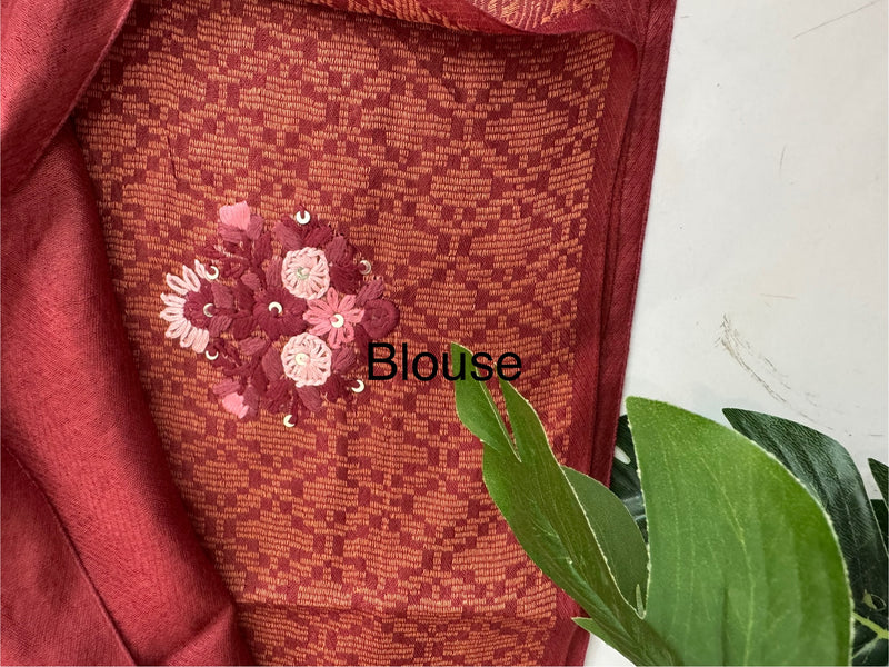 Semi tussar saree with Handwork MS44500 - Maroon