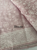 Premium Crush Organza saree with chikankari work- MCH378 PastelPink