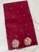 Blended tussar silk saree with embroidery- MS1072 Cranberry