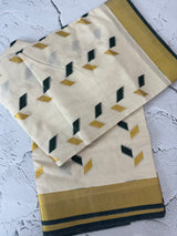 Handloom finish Kerala cotton saree- BottleGreen
