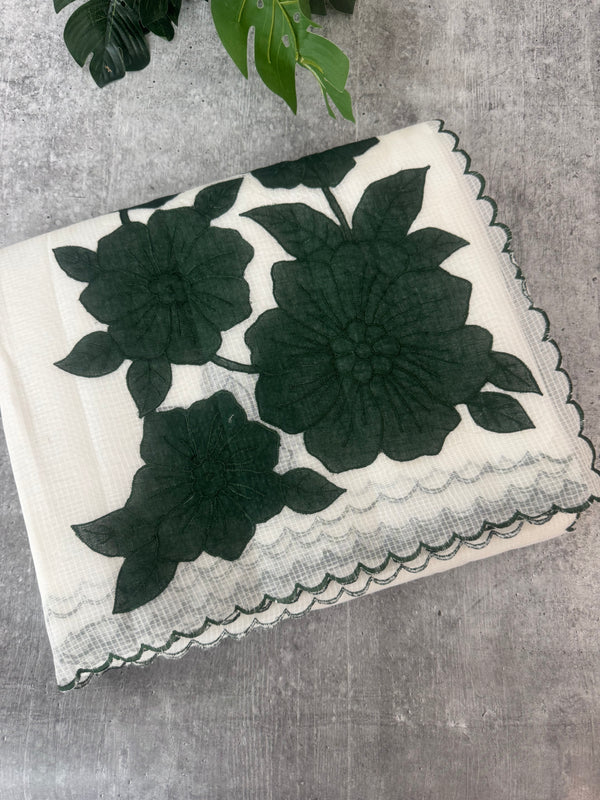 NetKota Applique work saree  MSH138- BottleGreen