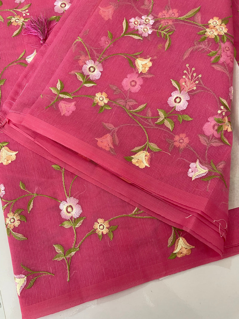 Kota Supernet embriodery saree SHSNYNM- Pink