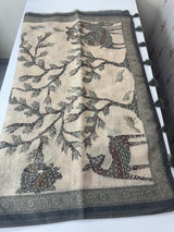 Blended linen saree with knotted embroidery and digital prints MLS4545