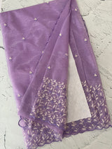 Glassy tissue organza saree with embroidery FKSF133- Lavender