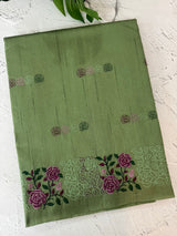 Crushed Matka Blended Tussar silk saree with embroidery MS4890- Green
