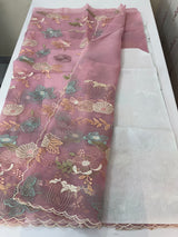 Organza saree with embroidery - MOS390 PastelPink