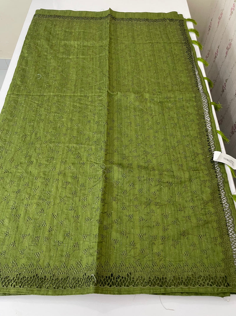 Cutwork Blended Jute - tussar saree MTS9079