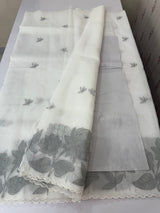 Tissue mix soft silk saree with applique work MTSS5432 White to Grey