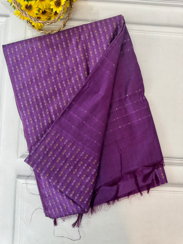 Semi tussar saree with thread work SBHMSH Violet