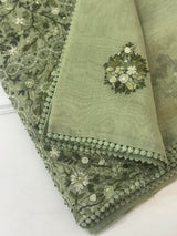 Handworked Tissue silk saree with French Knots FBLK162 DuskyGreen