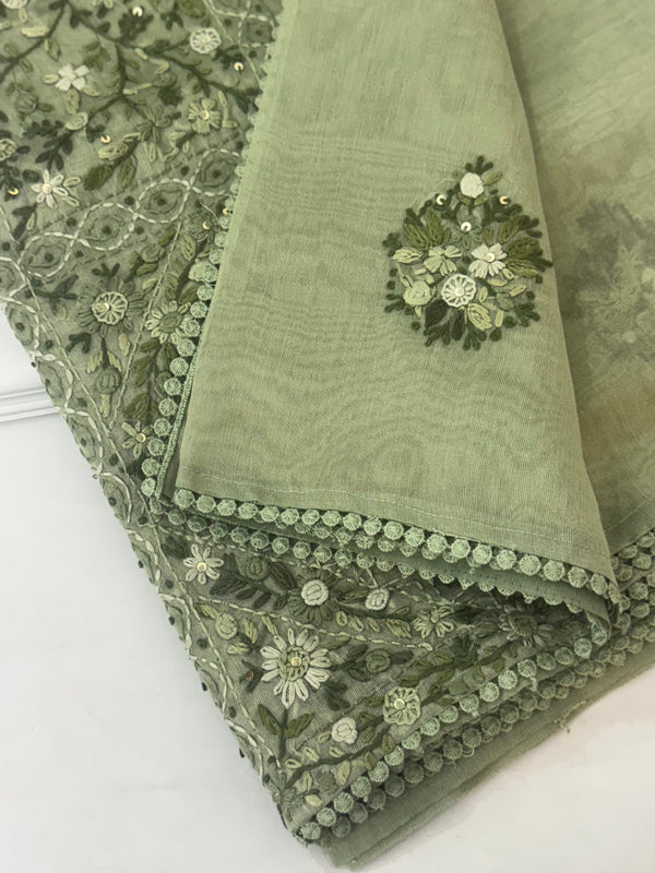 Handworked Tissue silk saree with French Knots FBLK162 DuskyGreen