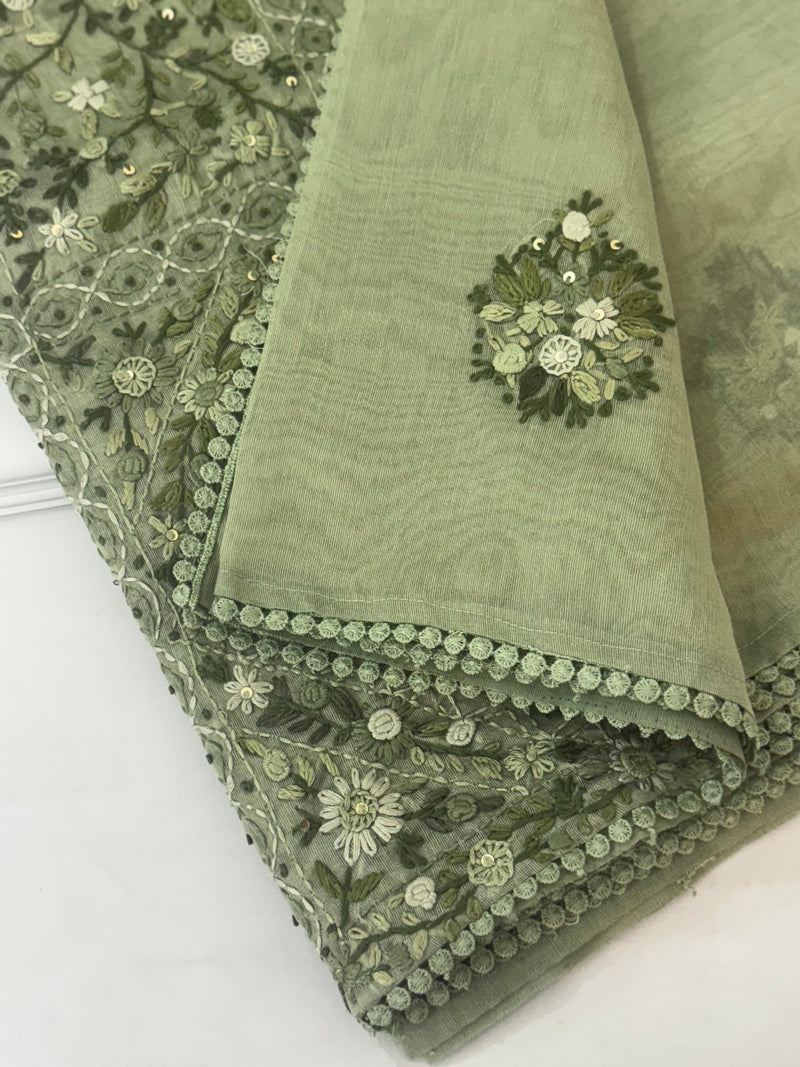 Handworked Tissue silk saree with French Knots FBLK162 DuskyGreen