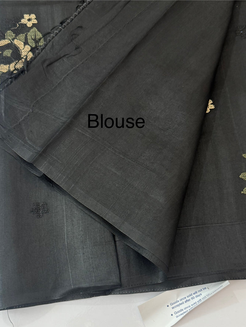 Blended matka tussar silk saree with embroidery - MS90654 Black