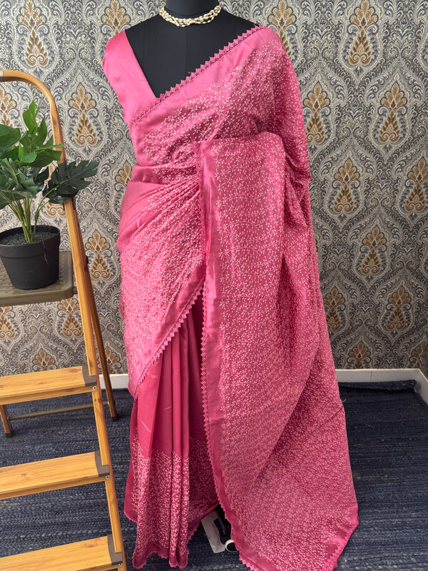 Art silk saree with embroidery SVPSMC Pink