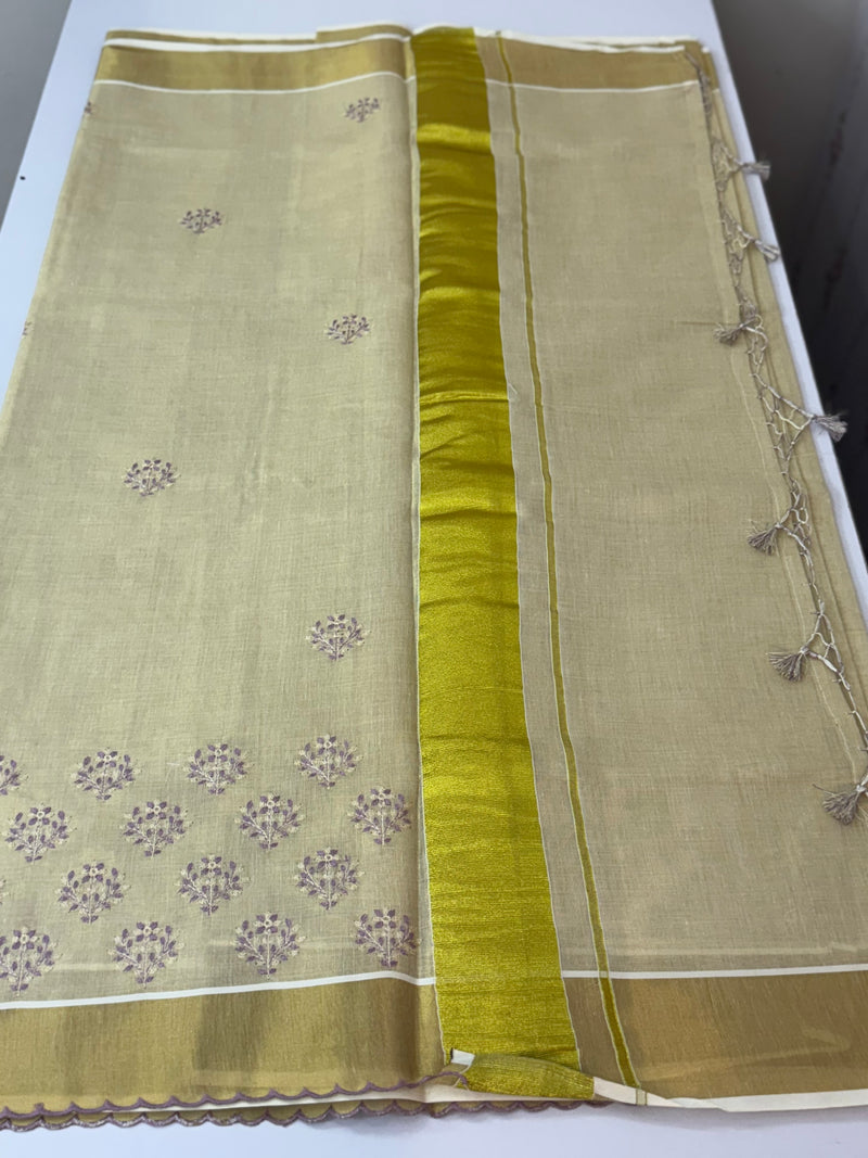 Kerala tissue cotton saree- MSK101- Lavender