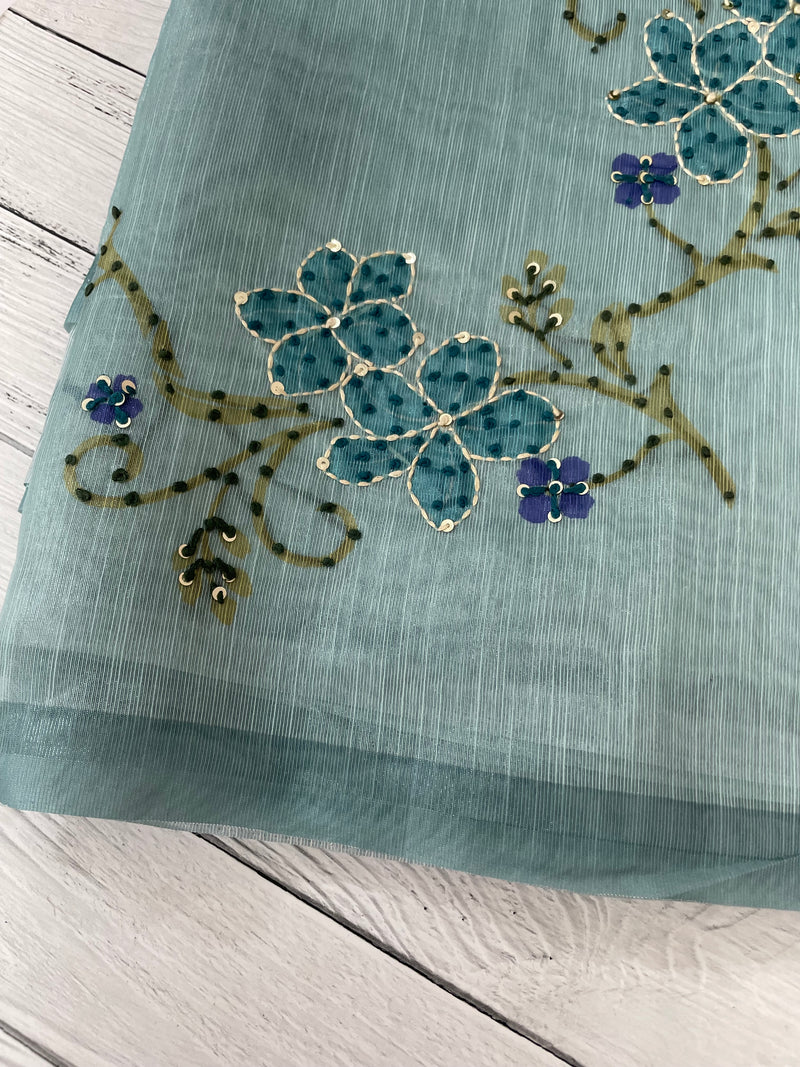 Soft Tissue linen saree with kanta embriodery saree FBLK72 -DuskyBlue