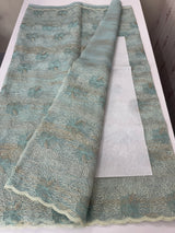Premium Crush Organza saree with thread work- MCW863 PastelBlue