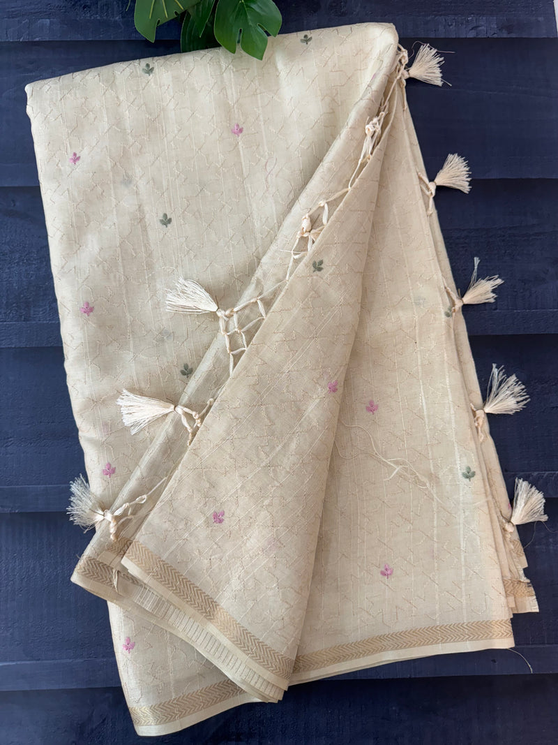 Blended tussar saree with embriodery - MS8665