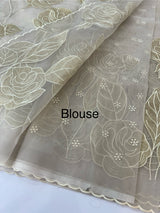 Organza saree with tissue applique work MS5081- CloudGrey