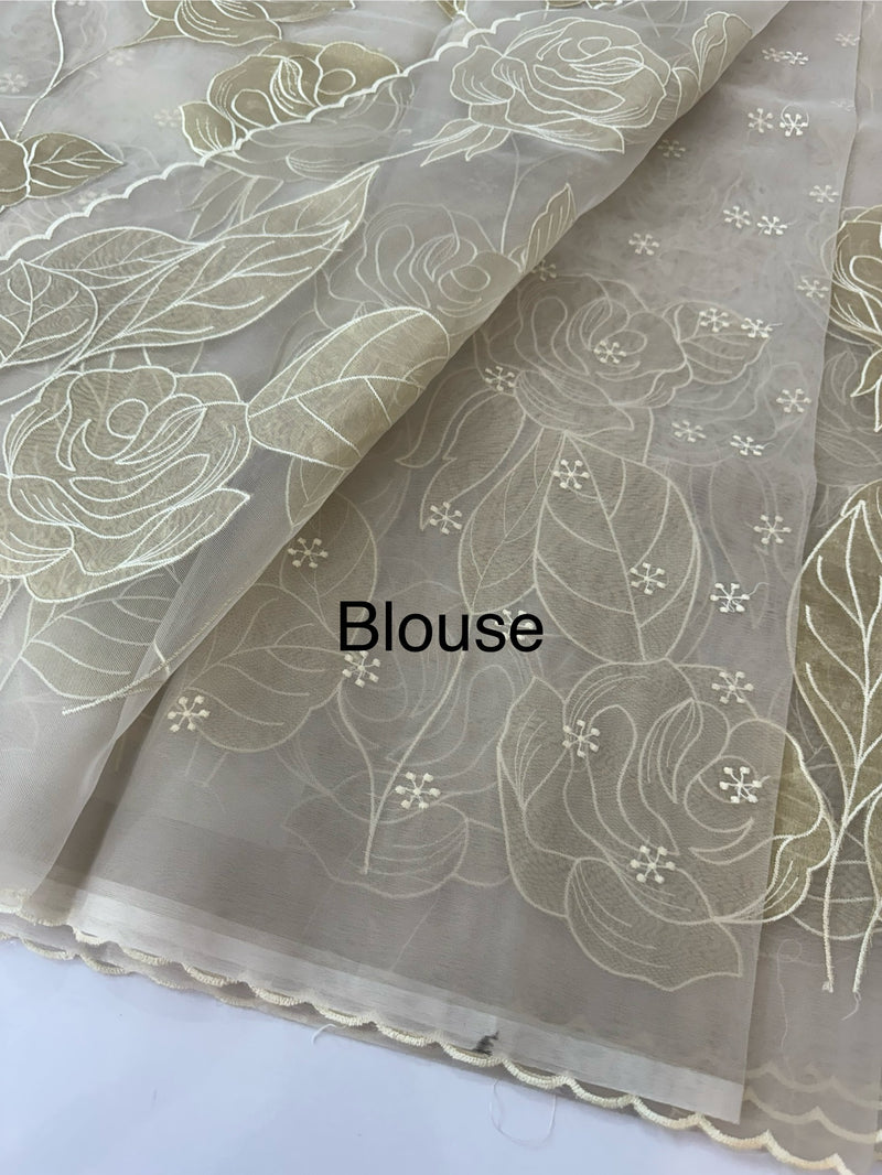 Organza saree with tissue applique work MS5081- CloudGrey