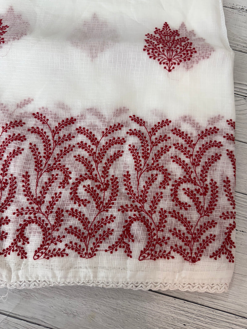 Soft kota checks saree with embroidery - SVTS38 white & red