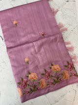 Art tussar saree with embroidery MST677 DustyOnionPink