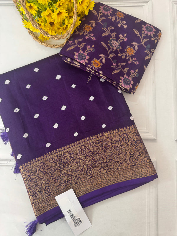 Soft dola silk saree with brocade banarasi  blouse MDLS212- Purple