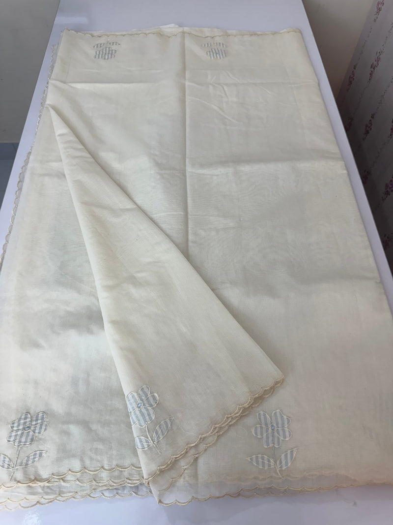 Mul chanderi applique work saree  MSH931- Offwhite to PowderBlue