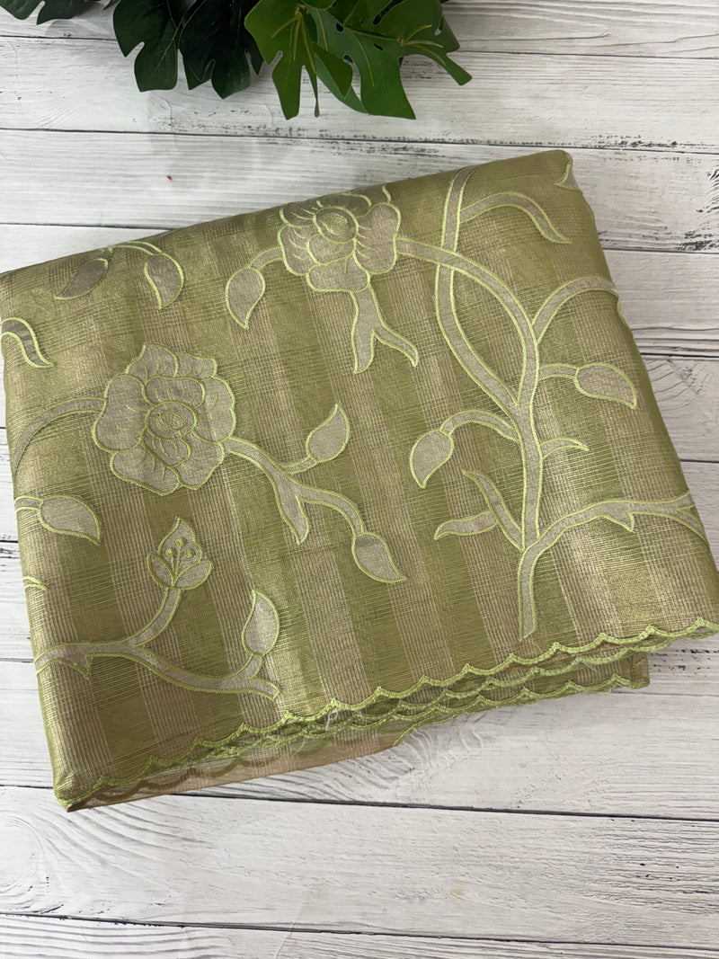 Tissue Silk applique work saree MSH133 Design 3- LightGreen