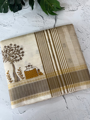 Blended tussar silk saree with embroidery- MSH490