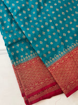 Banarasi viscose Georgette saree MKGS611- TealBlue to MaroonRed