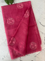 Organza saree with embroidery - MSH375 RaniPink