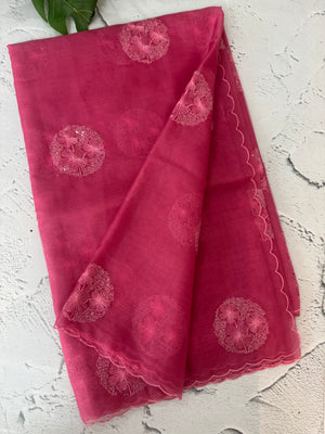 Organza saree with embroidery - MSH375 RaniPink