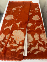 Semi organza saree with appliqué work - MSH906 RustOrange (2)