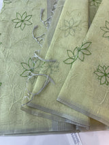 Tissue Linen Saree with embroidery MRS786- PastelGreen